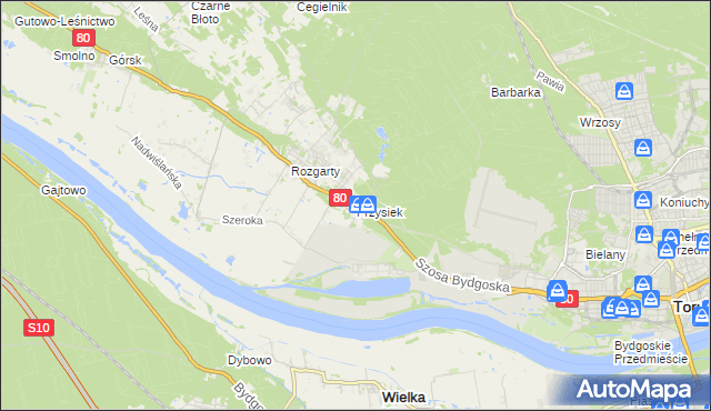 mapa Przysiek gmina Zławieś Wielka, Przysiek gmina Zławieś Wielka na mapie Targeo