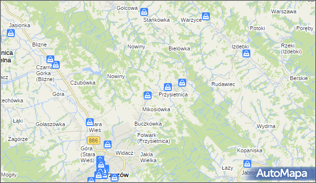 mapa Przysietnica gmina Brzozów, Przysietnica gmina Brzozów na mapie Targeo