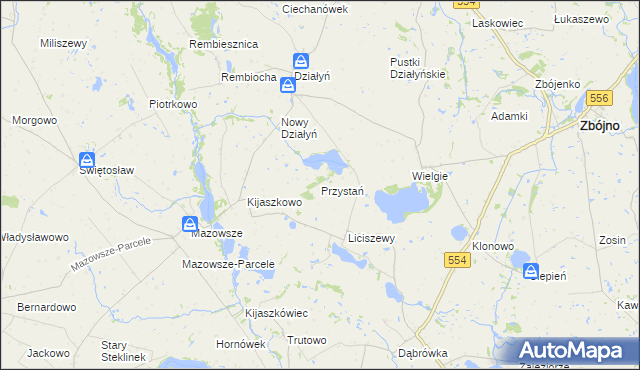 mapa Przystań gmina Zbójno, Przystań gmina Zbójno na mapie Targeo