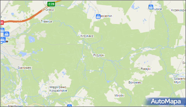 mapa Przytok gmina Sianów, Przytok gmina Sianów na mapie Targeo