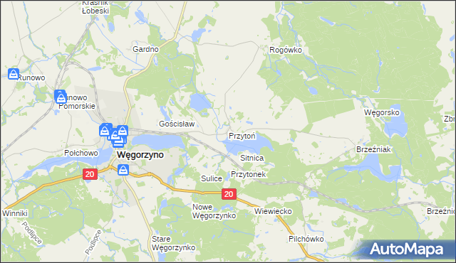 mapa Przytoń gmina Węgorzyno, Przytoń gmina Węgorzyno na mapie Targeo