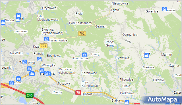 mapa Psary gmina Trzebinia, Psary gmina Trzebinia na mapie Targeo