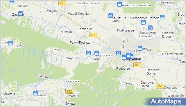 mapa Psary-Stara Wieś gmina Bodzentyn, Psary-Stara Wieś gmina Bodzentyn na mapie Targeo