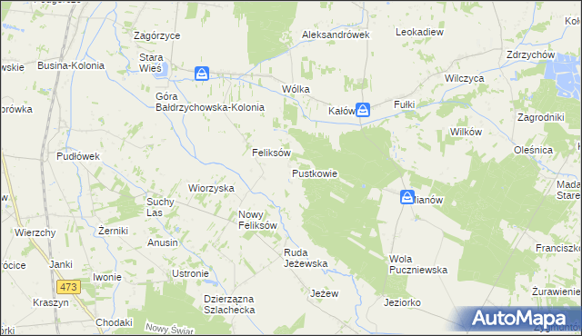 mapa Pustkowie gmina Poddębice, Pustkowie gmina Poddębice na mapie Targeo