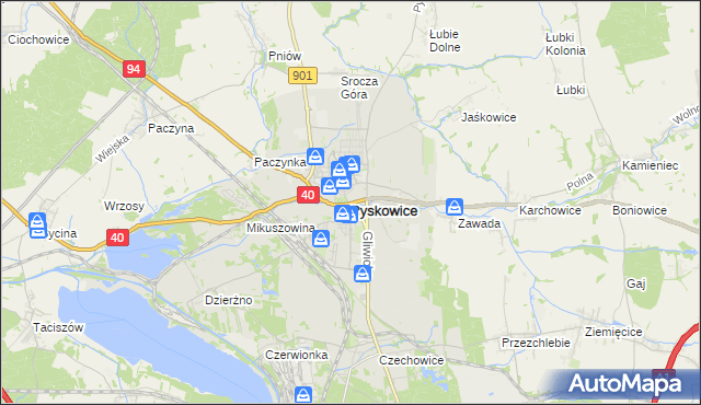 mapa Pyskowice powiat gliwicki, Pyskowice powiat gliwicki na mapie Targeo