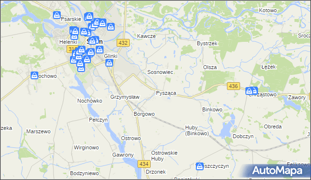 mapa Pysząca gmina Śrem, Pysząca gmina Śrem na mapie Targeo