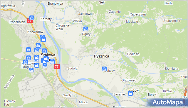 mapa Pysznica, Pysznica na mapie Targeo