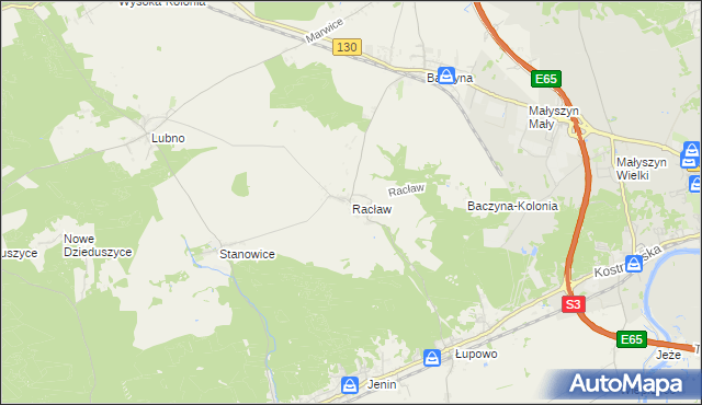 mapa Racław gmina Bogdaniec, Racław gmina Bogdaniec na mapie Targeo