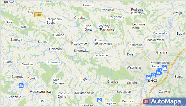 mapa Racławice gmina Biecz, Racławice gmina Biecz na mapie Targeo