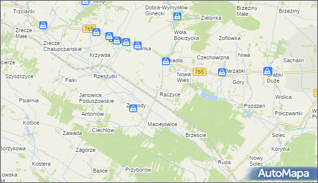 mapa Raczyce gmina Gnojno, Raczyce gmina Gnojno na mapie Targeo