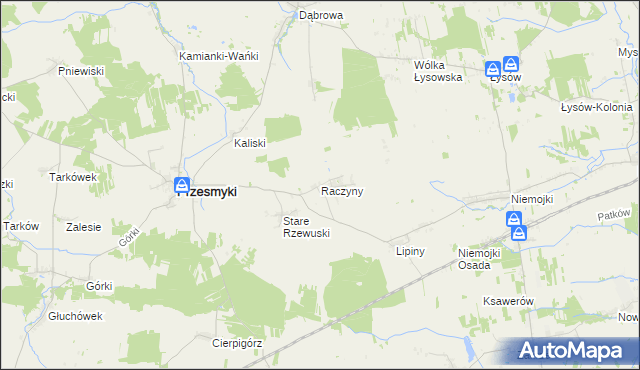 mapa Raczyny gmina Przesmyki, Raczyny gmina Przesmyki na mapie Targeo