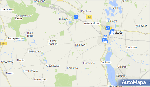 mapa Radłowo gmina Pakość, Radłowo gmina Pakość na mapie Targeo