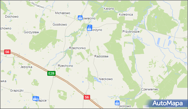 mapa Radosław gmina Potęgowo, Radosław gmina Potęgowo na mapie Targeo