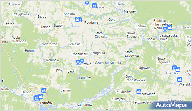 mapa Radostów gmina Raków, Radostów gmina Raków na mapie Targeo