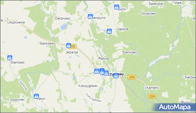 mapa Radusz gmina Kołczygłowy, Radusz gmina Kołczygłowy na mapie Targeo