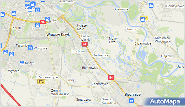 mapa Radwanice gmina Siechnice, Radwanice gmina Siechnice na mapie Targeo