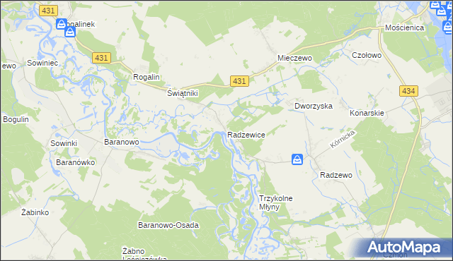 mapa Radzewice, Radzewice na mapie Targeo