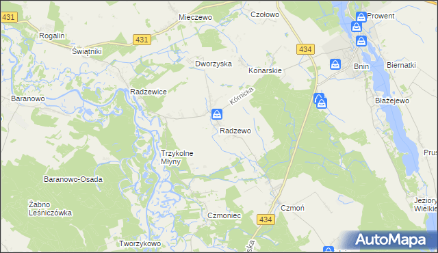 mapa Radzewo gmina Kórnik, Radzewo gmina Kórnik na mapie Targeo