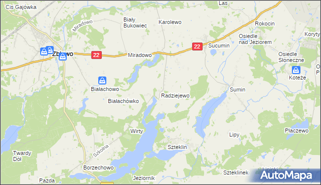 mapa Radziejewo gmina Zblewo, Radziejewo gmina Zblewo na mapie Targeo