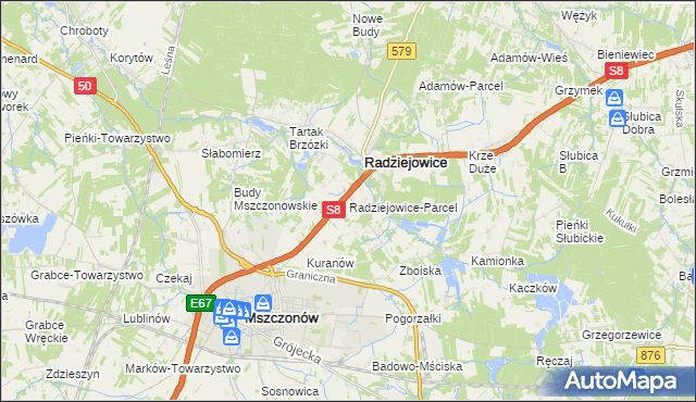 mapa Radziejowice-Parcel, Radziejowice-Parcel na mapie Targeo