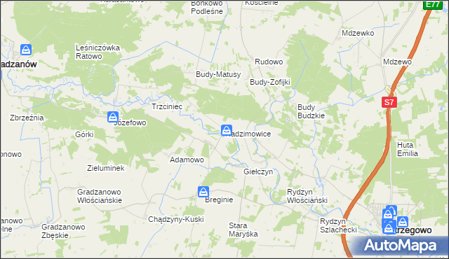 mapa Radzimowice gmina Strzegowo, Radzimowice gmina Strzegowo na mapie Targeo