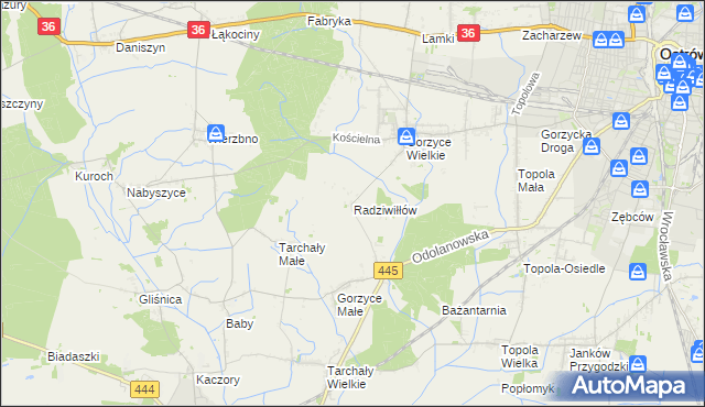 mapa Radziwiłłów gmina Ostrów Wielkopolski, Radziwiłłów gmina Ostrów Wielkopolski na mapie Targeo