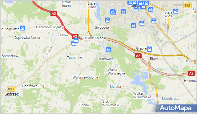 mapa Rakowiec gmina Siedlce, Rakowiec gmina Siedlce na mapie Targeo