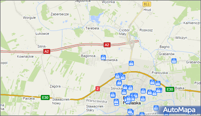 mapa Rakowiska gmina Biała Podlaska, Rakowiska gmina Biała Podlaska na mapie Targeo