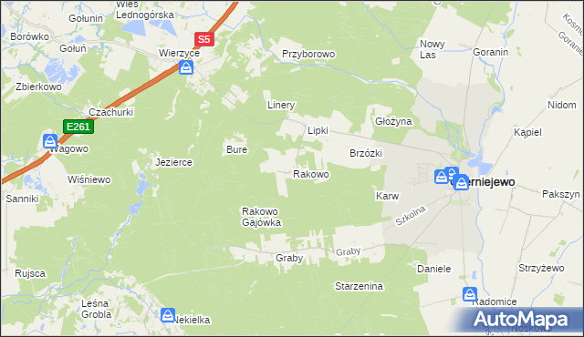 mapa Rakowo gmina Czerniejewo, Rakowo gmina Czerniejewo na mapie Targeo