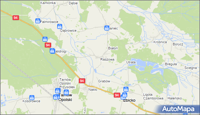 mapa Raszowa gmina Tarnów Opolski, Raszowa gmina Tarnów Opolski na mapie Targeo