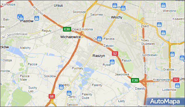 mapa Raszyn powiat pruszkowski, Raszyn powiat pruszkowski na mapie Targeo