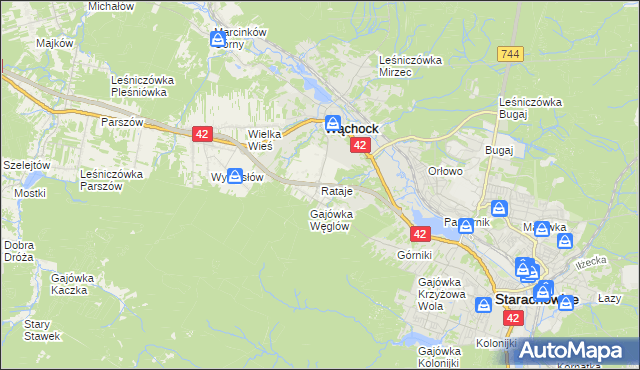 mapa Rataje gmina Wąchock, Rataje gmina Wąchock na mapie Targeo