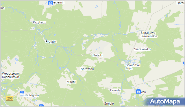 mapa Ratajki gmina Sianów, Ratajki gmina Sianów na mapie Targeo