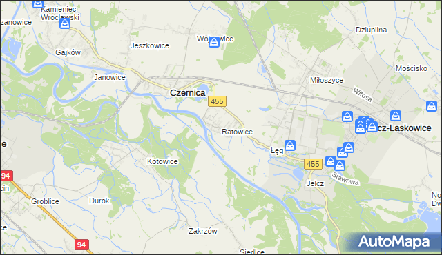 mapa Ratowice gmina Czernica, Ratowice gmina Czernica na mapie Targeo