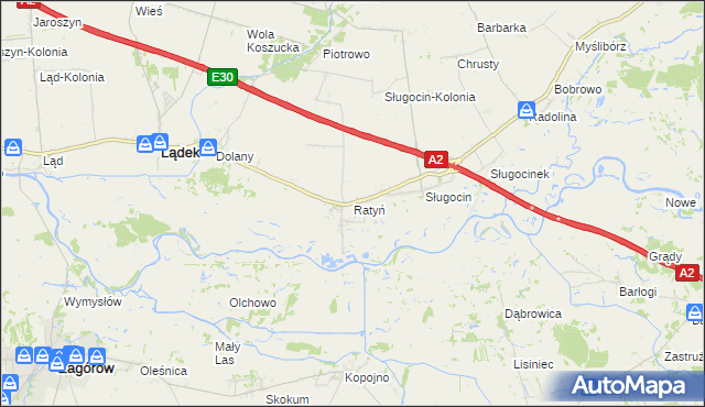 mapa Ratyń gmina Lądek, Ratyń gmina Lądek na mapie Targeo