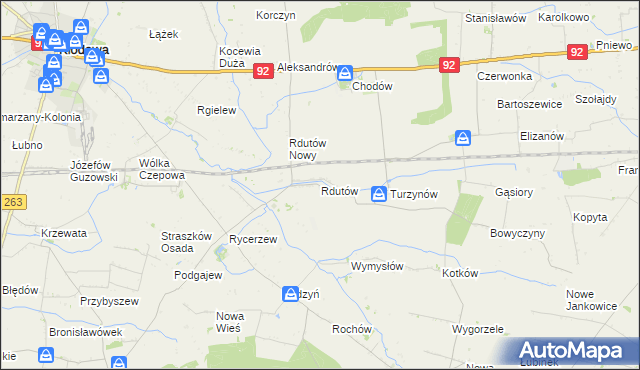 mapa Rdutów gmina Chodów, Rdutów gmina Chodów na mapie Targeo