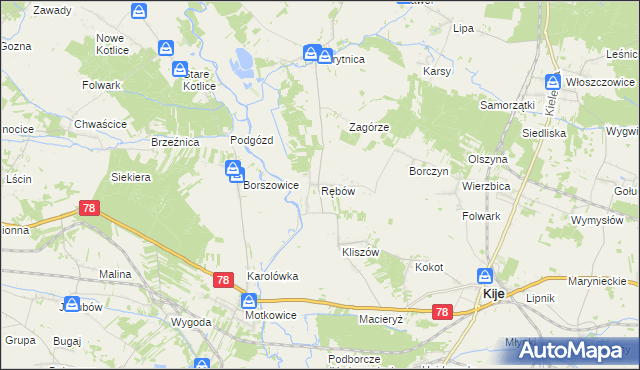 mapa Rębów gmina Kije, Rębów gmina Kije na mapie Targeo