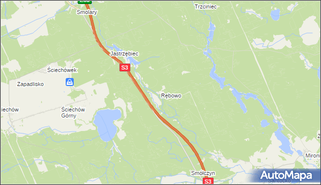 mapa Rębowo gmina Kłodawa, Rębowo gmina Kłodawa na mapie Targeo