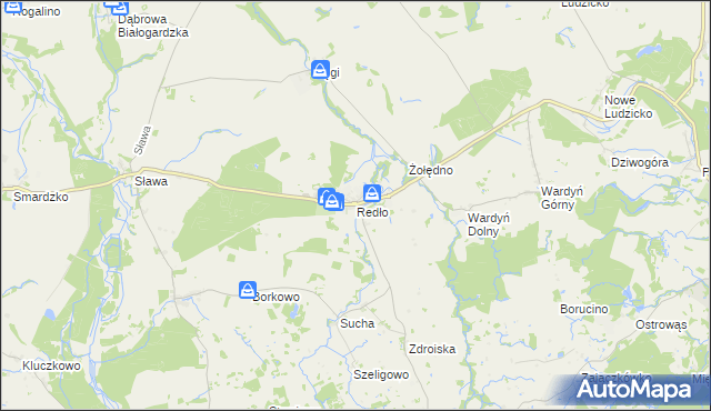 mapa Redło gmina Połczyn-Zdrój, Redło gmina Połczyn-Zdrój na mapie Targeo