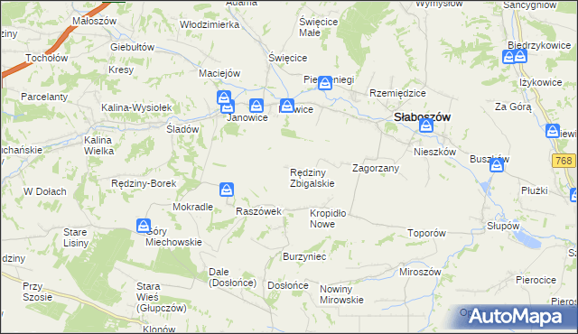 mapa Rędziny Zbigalskie, Rędziny Zbigalskie na mapie Targeo