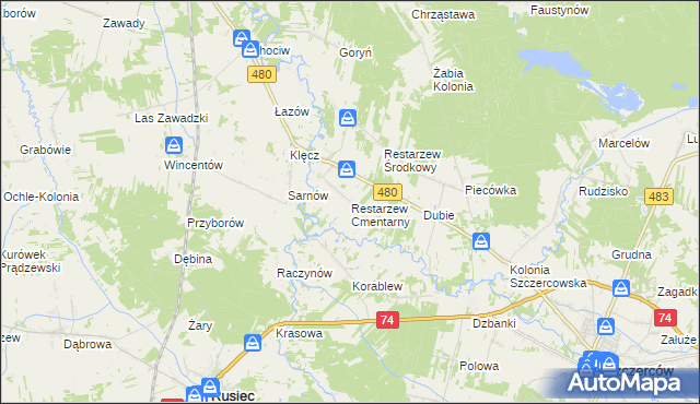 mapa Restarzew Cmentarny, Restarzew Cmentarny na mapie Targeo