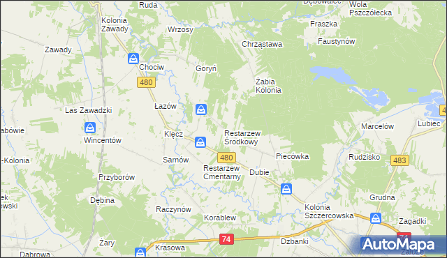mapa Restarzew Środkowy, Restarzew Środkowy na mapie Targeo