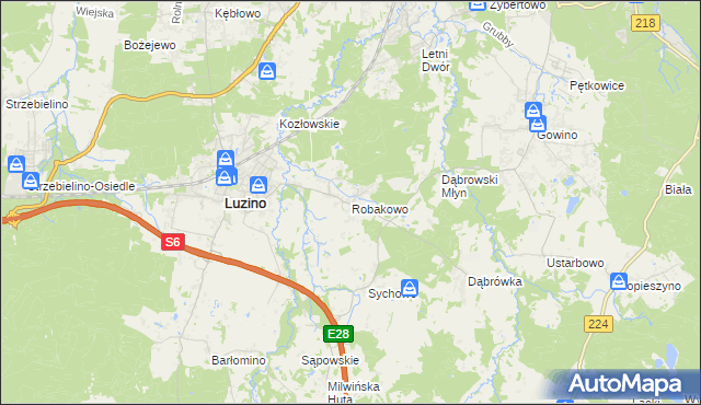 mapa Robakowo gmina Luzino, Robakowo gmina Luzino na mapie Targeo