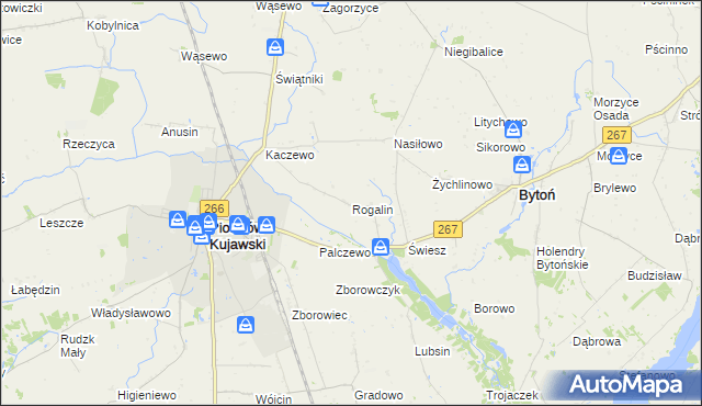 mapa Rogalin gmina Piotrków Kujawski, Rogalin gmina Piotrków Kujawski na mapie Targeo
