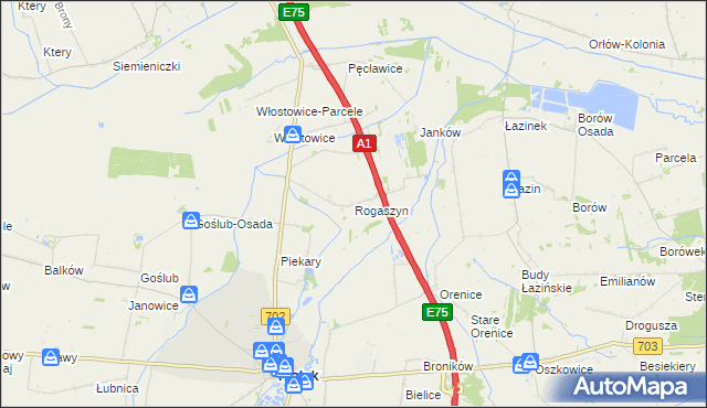 mapa Rogaszyn gmina Piątek, Rogaszyn gmina Piątek na mapie Targeo