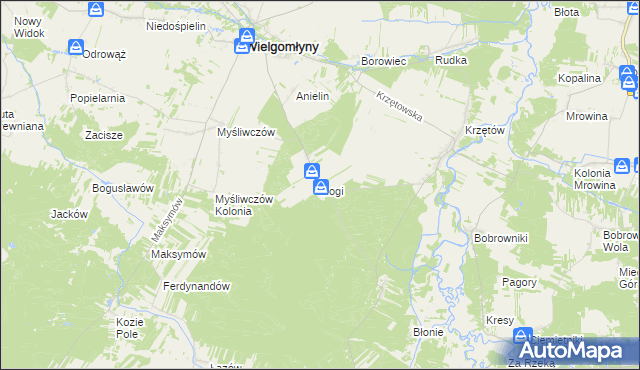 mapa Rogi gmina Wielgomłyny, Rogi gmina Wielgomłyny na mapie Targeo