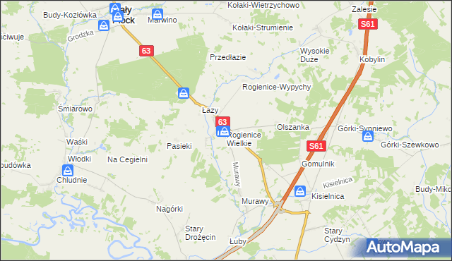 mapa Rogienice Wielkie, Rogienice Wielkie na mapie Targeo