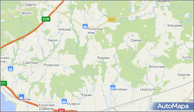 mapa Rogowo gmina Pasłęk, Rogowo gmina Pasłęk na mapie Targeo