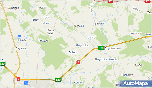 mapa Rogoźnica gmina Międzyrzec Podlaski, Rogoźnica gmina Międzyrzec Podlaski na mapie Targeo