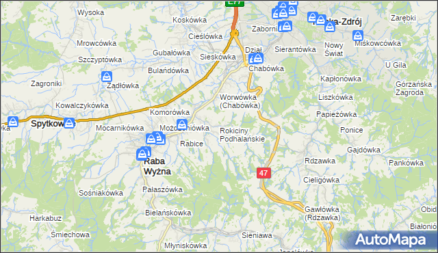 mapa Rokiciny Podhalańskie, Rokiciny Podhalańskie na mapie Targeo